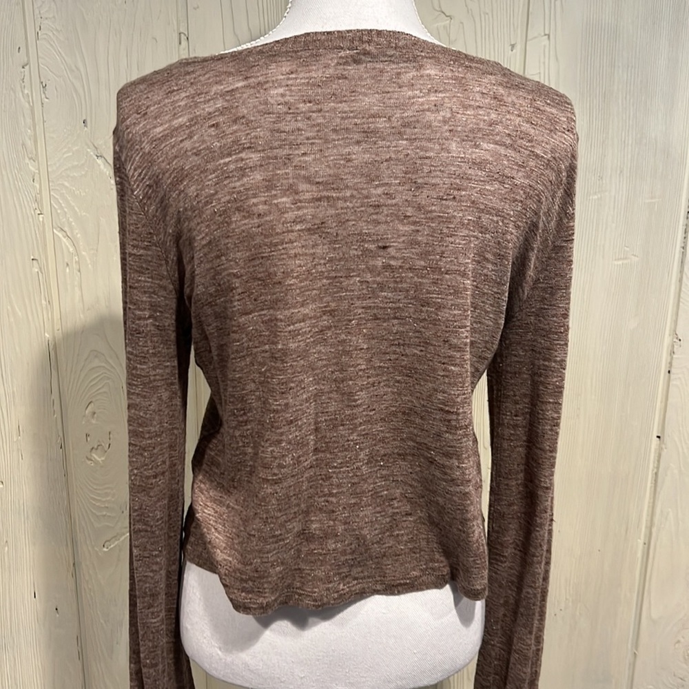ZARA Sweater Knit Melange Frill Linen Bell Sleeves Size Small - Picture 4 of 9
